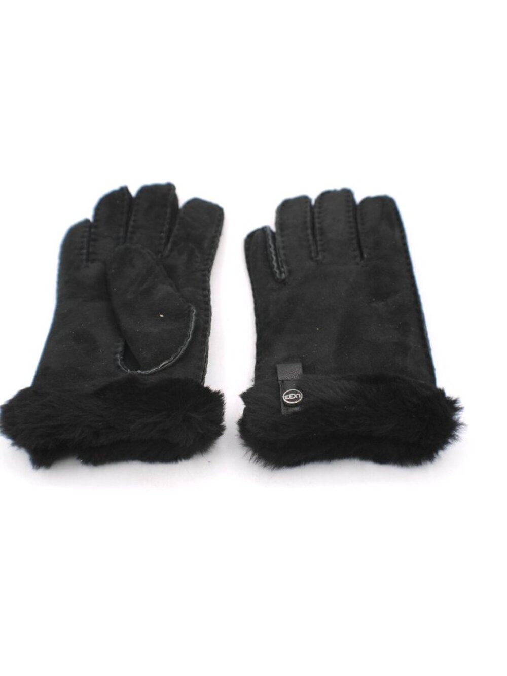 UGG Womens Black Suede Leather Shearling Faux Fur Cuff Gloves Size Small Warm